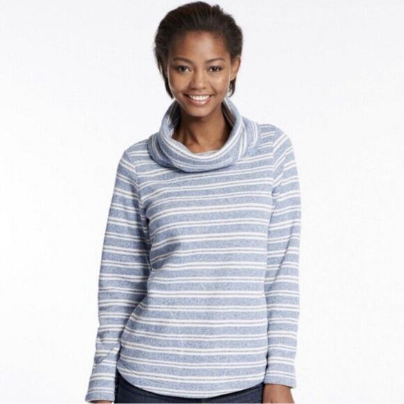 L.L.Bean Blue & White Striped Knit Cowl Neck Sweater Size S - Picture 1 of 11